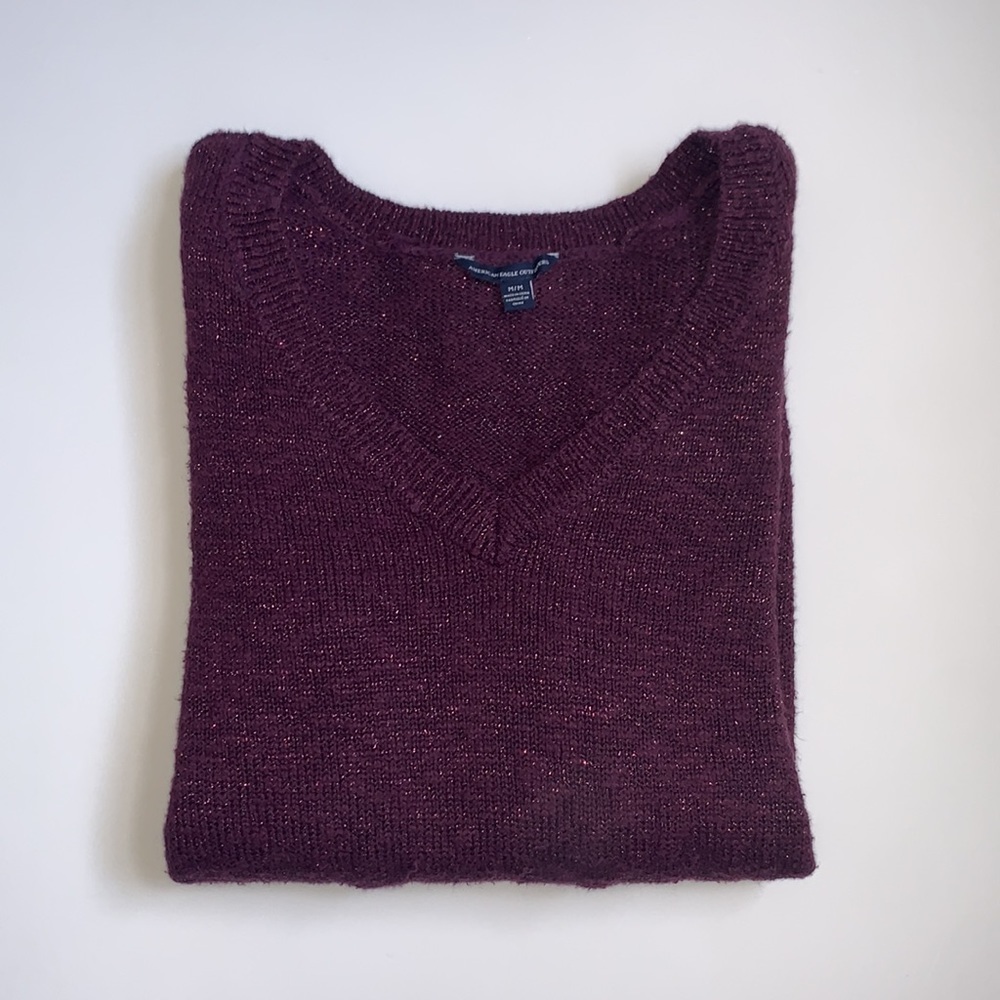 American Eagle Outfitters Purple Shimmer V-Neck Sweater